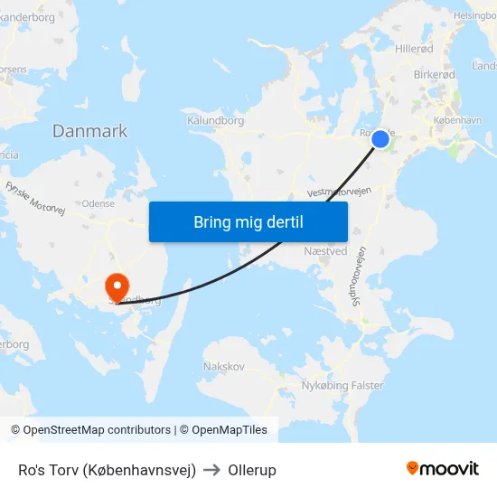 Ro's Torv (Københavnsvej) to Ollerup map