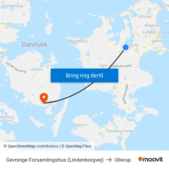Gevninge Forsamlingshus (Lindenborgvej) to Ollerup map