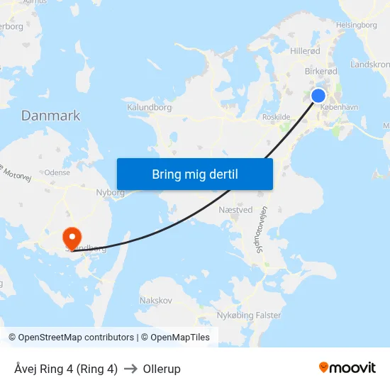 Åvej Ring 4 (Ring 4) to Ollerup map