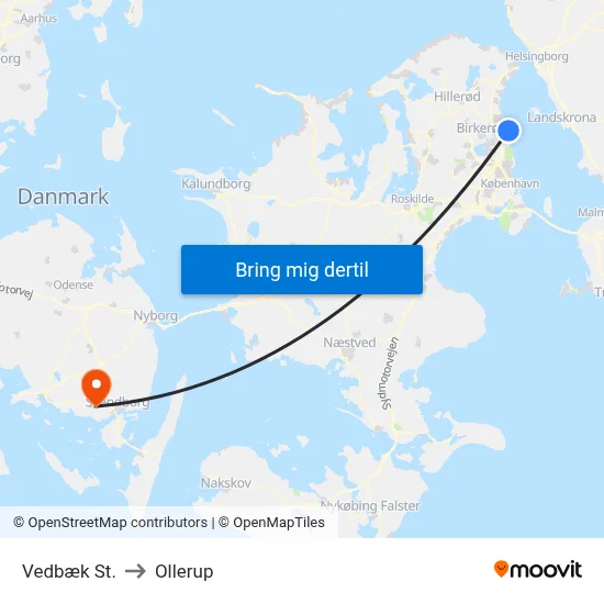 Vedbæk St. to Ollerup map