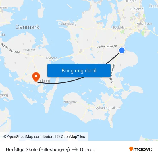 Herfølge Skole (Billesborgvej) to Ollerup map