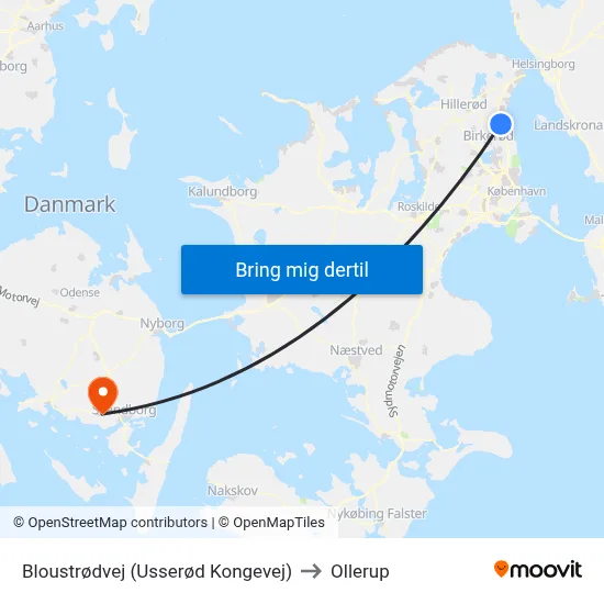 Bloustrødvej (Usserød Kongevej) to Ollerup map