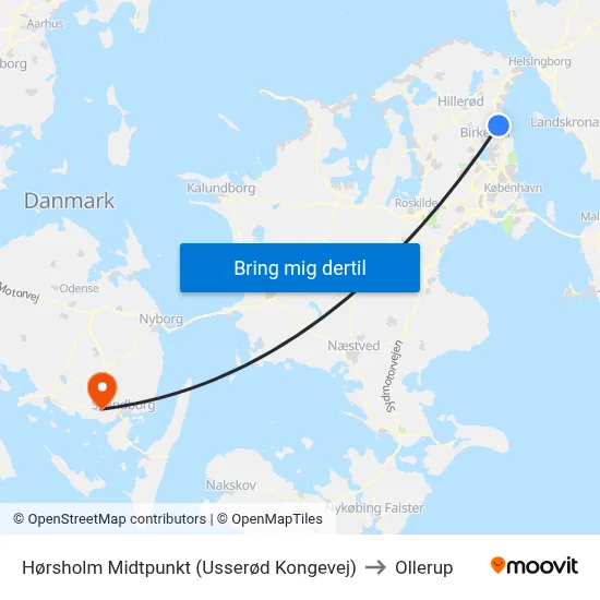 Hørsholm Midtpunkt (Usserød Kongevej) to Ollerup map