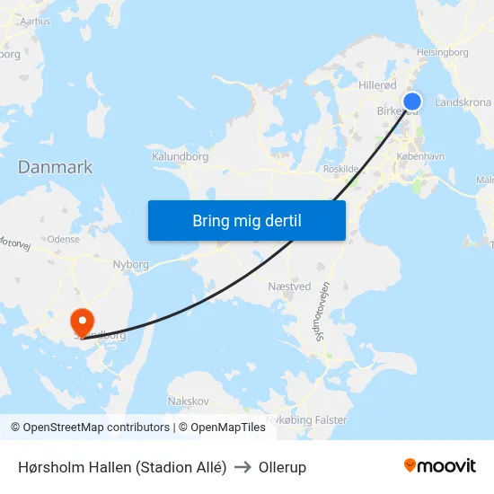 Hørsholm Hallen (Stadion Allé) to Ollerup map