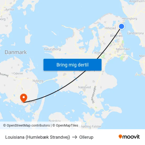 Louisiana (Humlebæk Strandvej) to Ollerup map