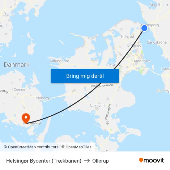 Helsingør Bycenter (Trækbanen) to Ollerup map