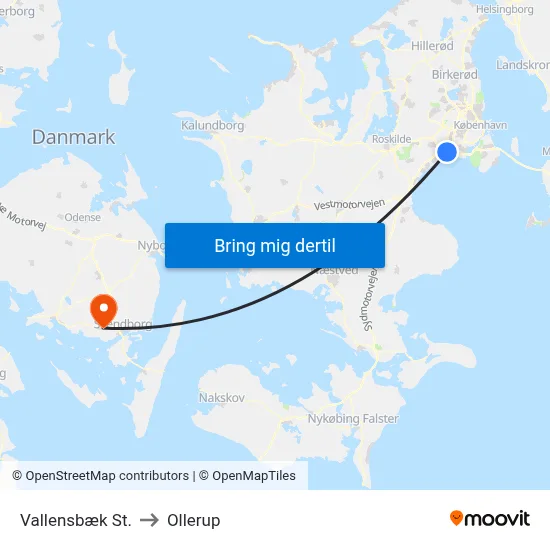 Vallensbæk St. to Ollerup map