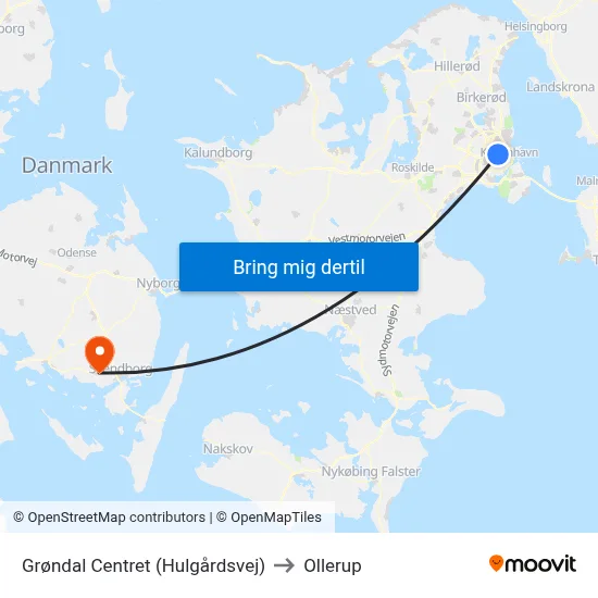 Grøndal Centret (Hulgårdsvej) to Ollerup map