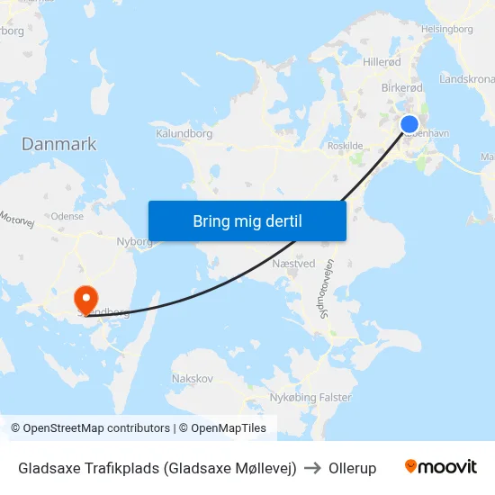 Gladsaxe Trafikplads (Gladsaxe Møllevej) to Ollerup map