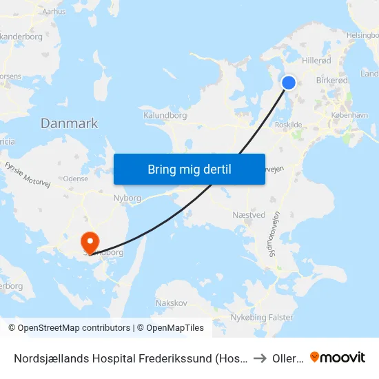 Nordsjællands Hospital Frederikssund (Hospitalvej) to Ollerup map
