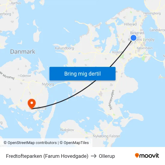 Fredtofteparken (Farum Hovedgade) to Ollerup map