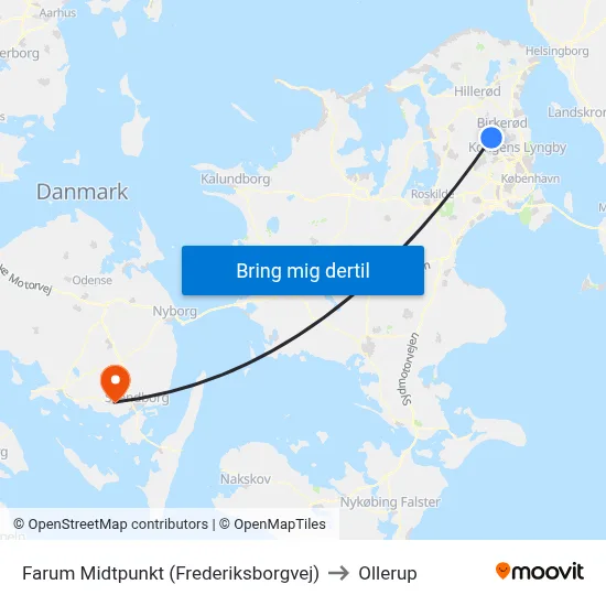 Farum Midtpunkt (Frederiksborgvej) to Ollerup map