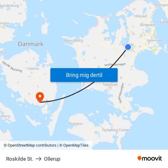 Roskilde St. to Ollerup map