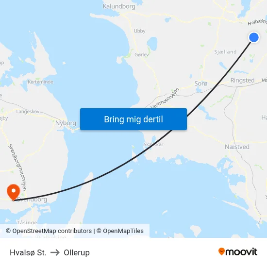 Hvalsø St. to Ollerup map