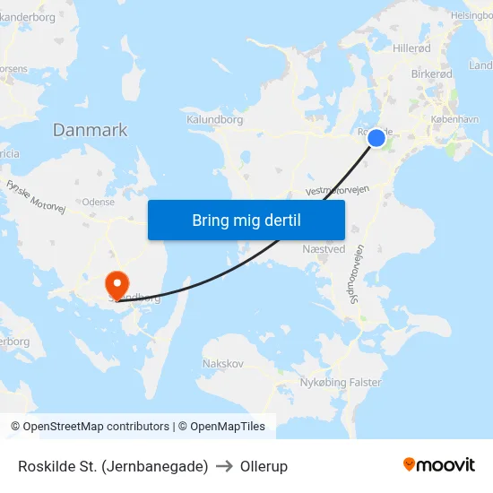 Roskilde St. (Jernbanegade) to Ollerup map