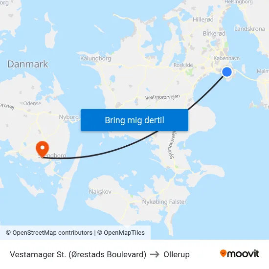Vestamager St. (Ørestads Boulevard) to Ollerup map