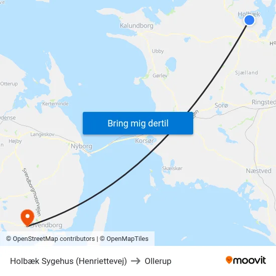 Holbæk Sygehus (Henriettevej) to Ollerup map
