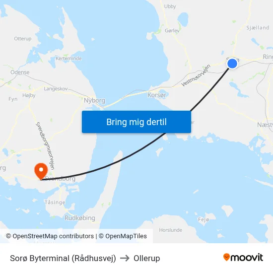 Sorø Byterminal (Rådhusvej) to Ollerup map