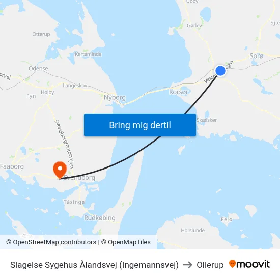 Slagelse Sygehus Ålandsvej (Ingemannsvej) to Ollerup map