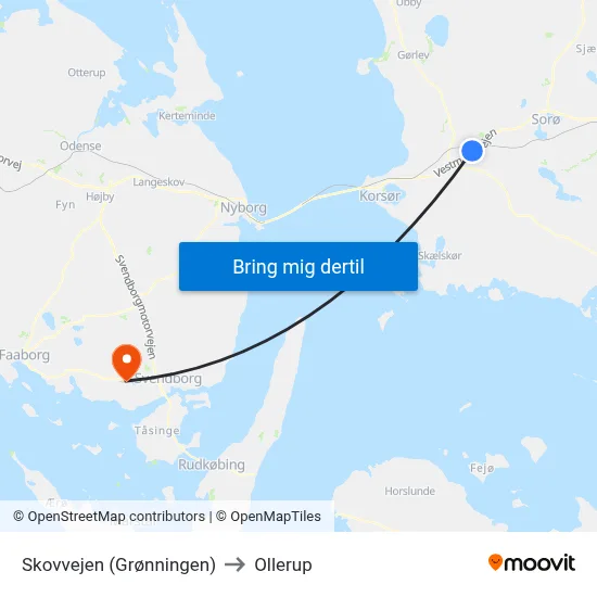 Skovvejen (Grønningen) to Ollerup map