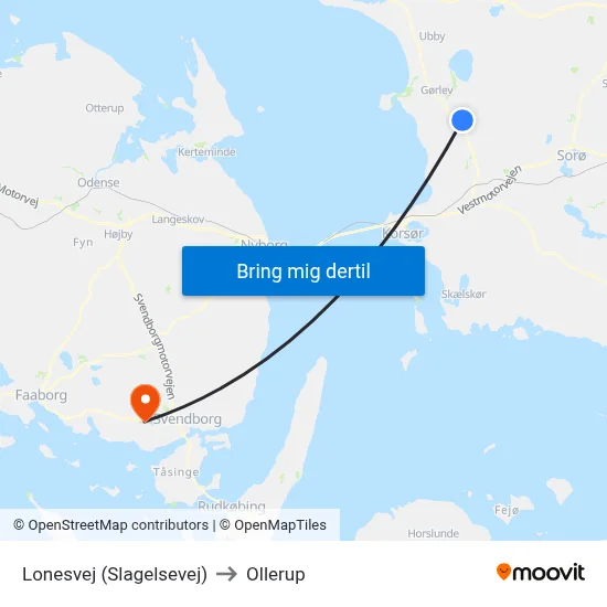 Lonesvej (Slagelsevej) to Ollerup map