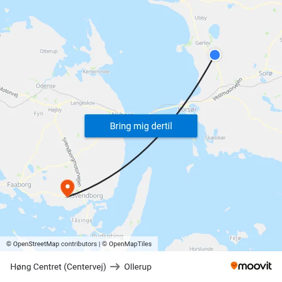 Høng Centret (Centervej) to Ollerup map
