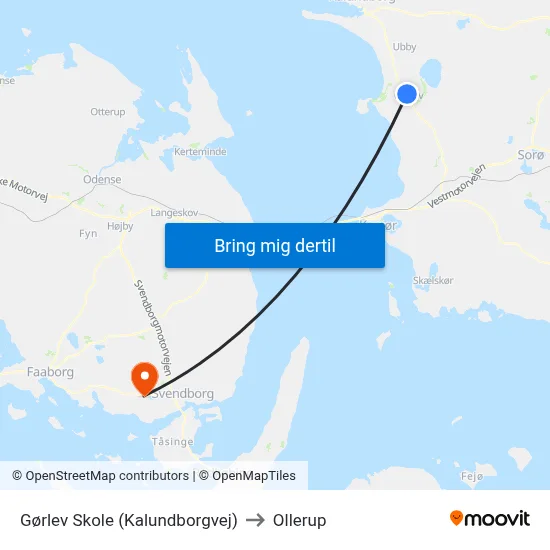 Gørlev Skole (Kalundborgvej) to Ollerup map