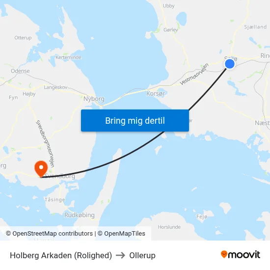 Holberg Arkaden (Rolighed) to Ollerup map