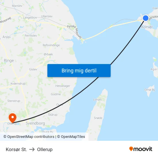Korsør St. to Ollerup map