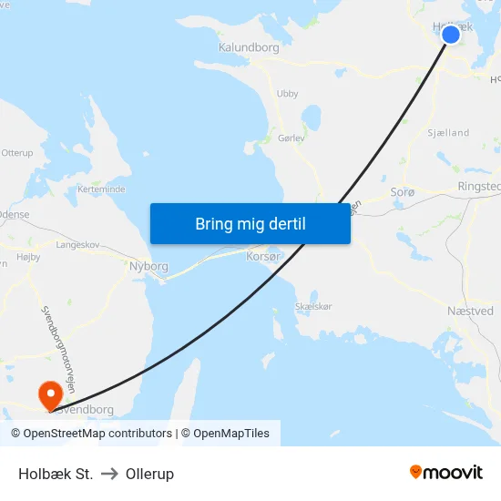 Holbæk St. to Ollerup map