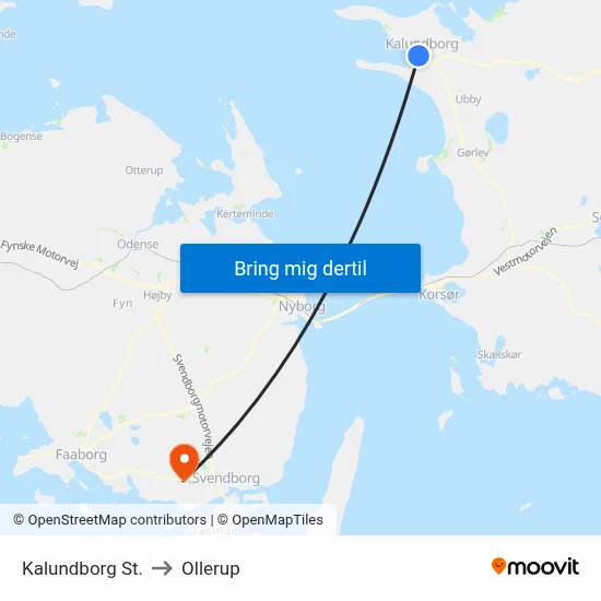 Kalundborg St. to Ollerup map