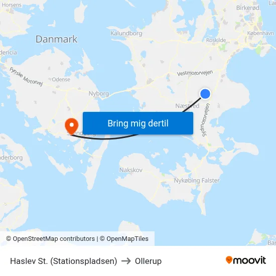 Haslev St. (Stationspladsen) to Ollerup map