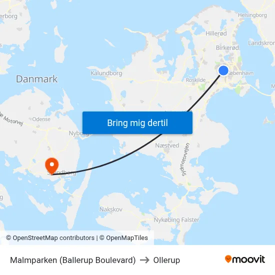 Malmparken (Ballerup Boulevard) to Ollerup map