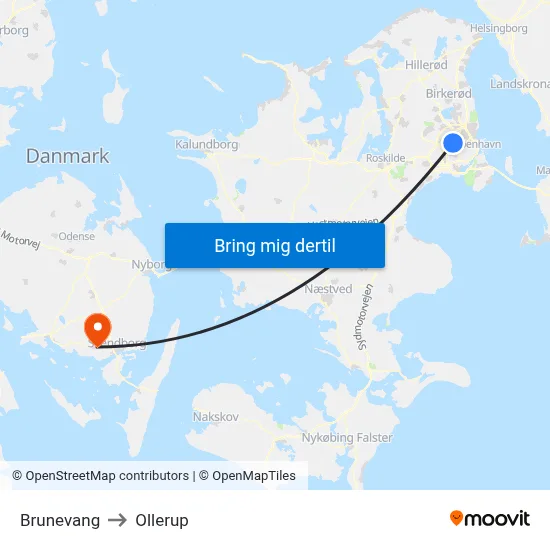 Brunevang to Ollerup map