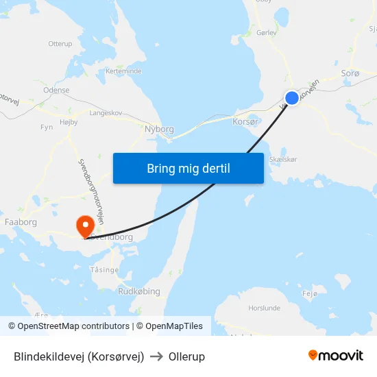 Blindekildevej (Korsørvej) to Ollerup map
