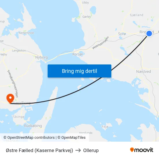 Østre Fælled (Kaserne Parkvej) to Ollerup map