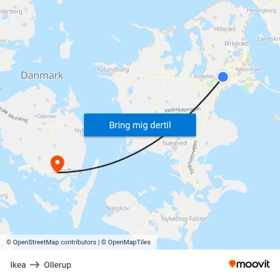 Ikea to Ollerup map