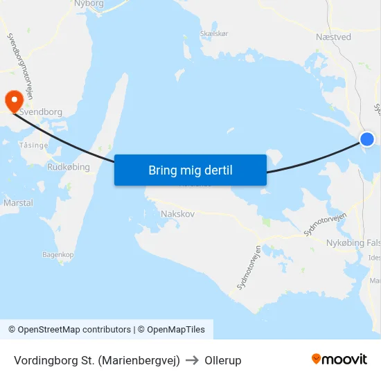 Vordingborg St. (Marienbergvej) to Ollerup map