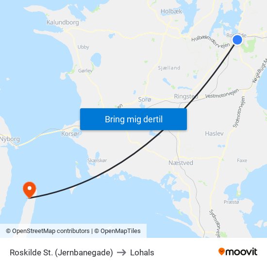 Roskilde St. (Jernbanegade) to Lohals map