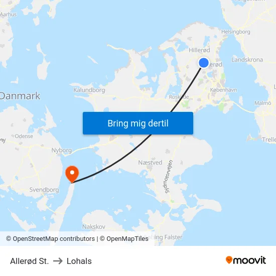 Allerød St. to Lohals map