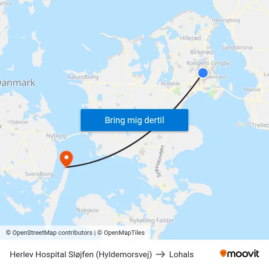 Herlev Hospital Sløjfen (Hyldemorsvej) to Lohals map