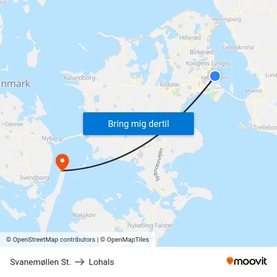 Svanemøllen St. to Lohals map