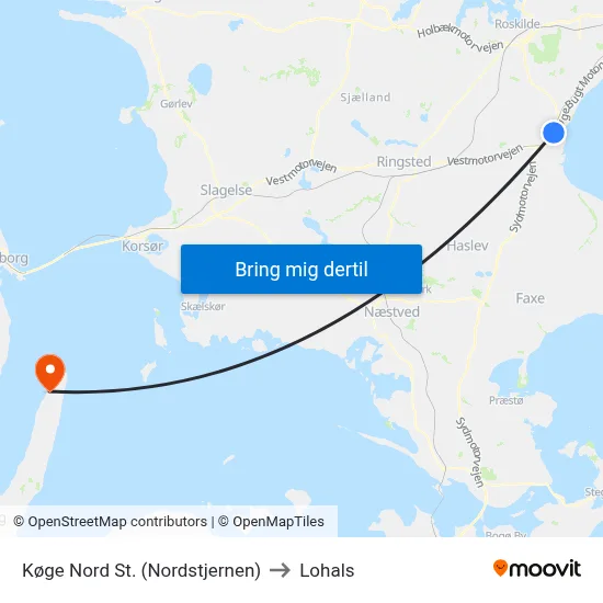 Køge Nord St. (Nordstjernen) to Lohals map