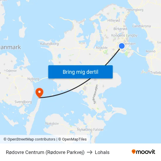 Rødovre Centrum (Rødovre Parkvej) to Lohals map