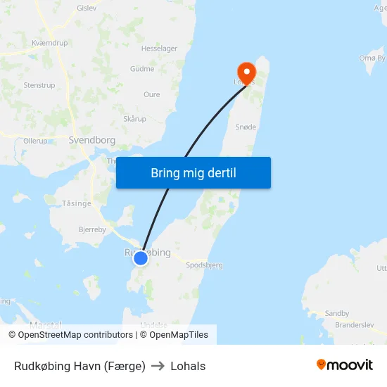 Rudkøbing Havn (Færge) to Lohals map