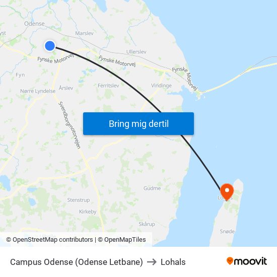 Campus Odense (Odense Letbane) to Lohals map