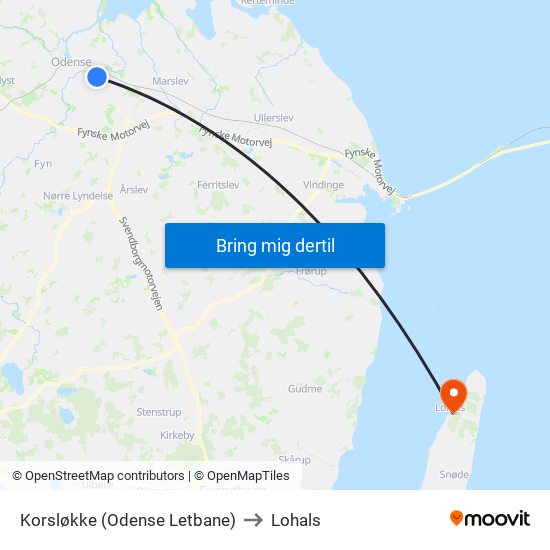 Korsløkke (Odense Letbane) to Lohals map