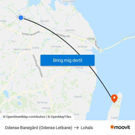 Odense Banegård (Odense Letbane) to Lohals map
