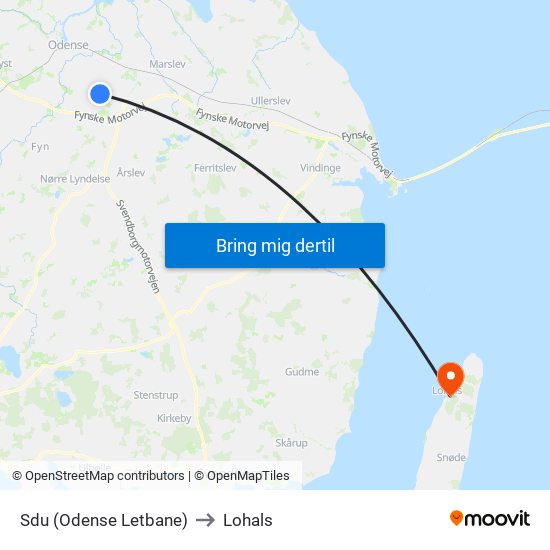 Sdu (Odense Letbane) to Lohals map