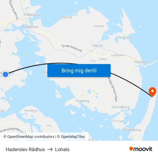 Haderslev Rådhus to Lohals map